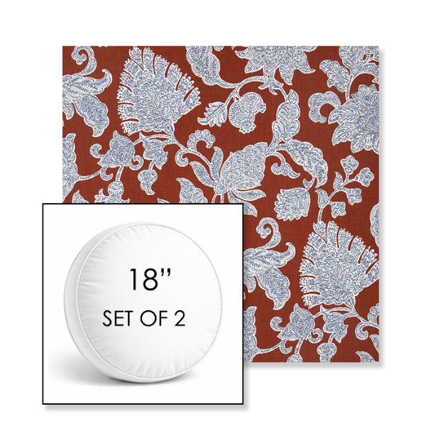 Picture of Floral Song Cinnabar | Set of 2 | 18" Sunbrella Boxed Round Outdoor Throw Pillows with Premium Inserts