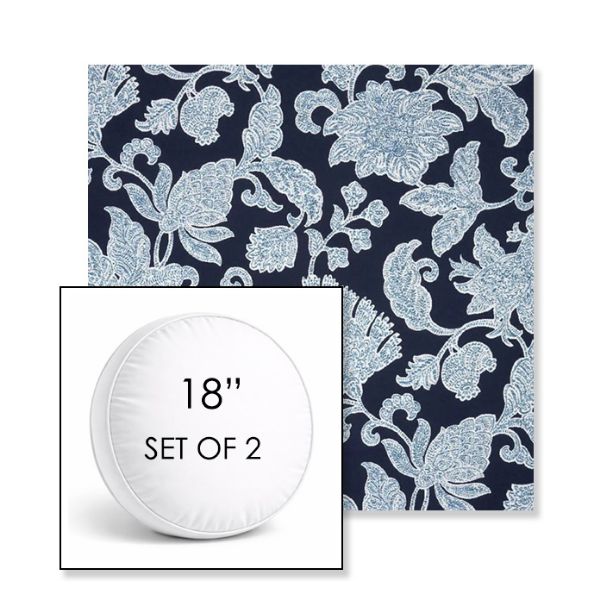 Picture of Floral Song Navy | Set of 2 | 18" Sunbrella Boxed Round Outdoor Throw Pillows with Premium Inserts