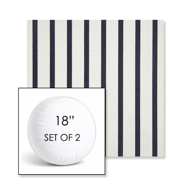 Picture of Lido Indigo | Set of 2 | 18" Sunbrella Boxed Round Outdoor Throw Pillows with Premium Inserts