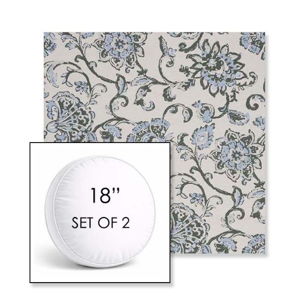 Picture of Martha Floral Periwinkle | Set of 2 | 18" Sunbrella Boxed Round Outdoor Throw Pillows with Premium Inserts