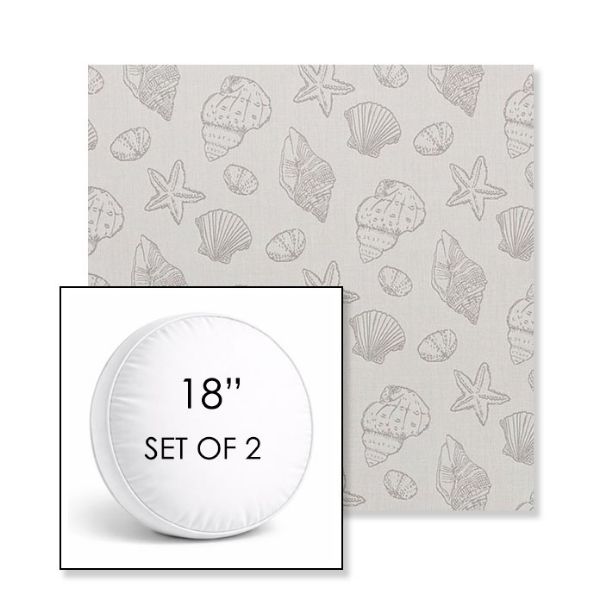 Picture of Nantucket Fossil | Set of 2 | 18" Sunbrella Boxed Round Outdoor Throw Pillows with Premium Inserts