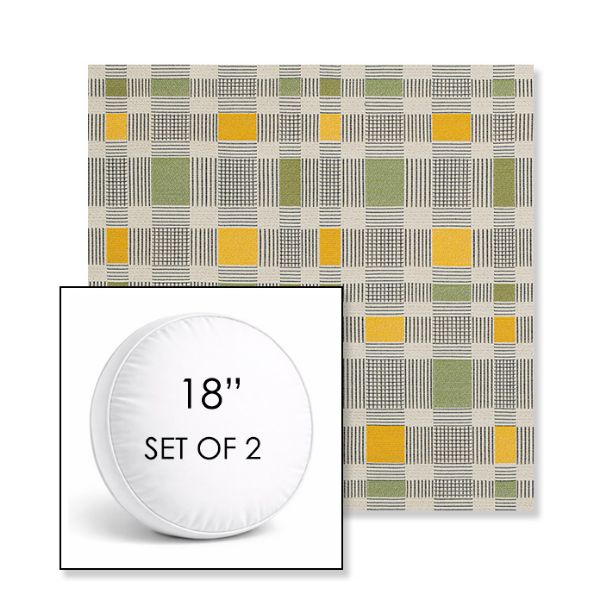 Picture of Rubix Lemon Lime | Set of 2 | 18" Sunbrella Boxed Round Outdoor Throw Pillows with Premium Inserts
