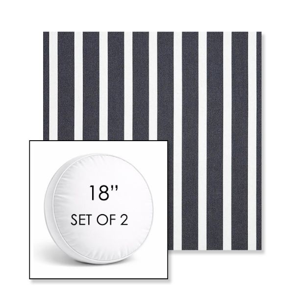 Picture of Shore Navy | Set of 2 | 18" Sunbrella Boxed Round Outdoor Throw Pillows with Premium Inserts