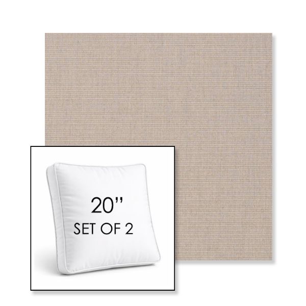 Picture of Ambrose Flax | Set of 2 | 20" Sunbrella Boxed Square Outdoor Throw Pillows with Premium Inserts