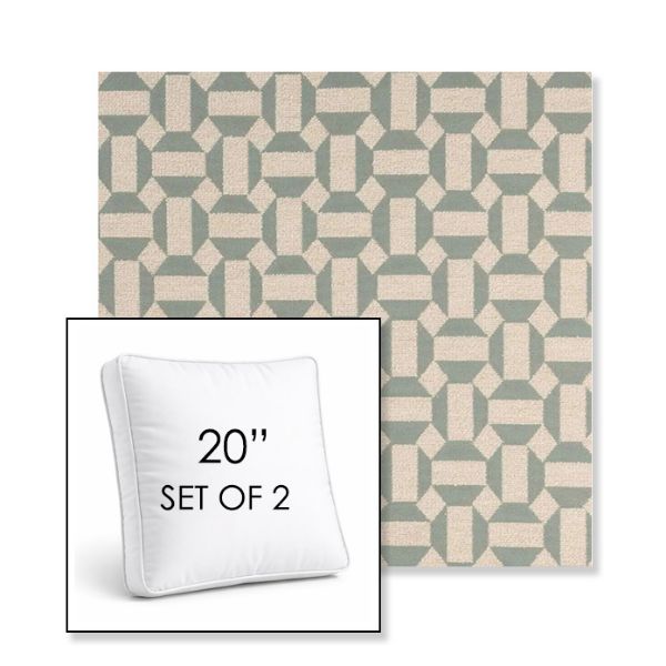 Picture of Assemble Mist | Set of 2 | 20" Sunbrella Boxed Square Outdoor Throw Pillows with Premium Inserts