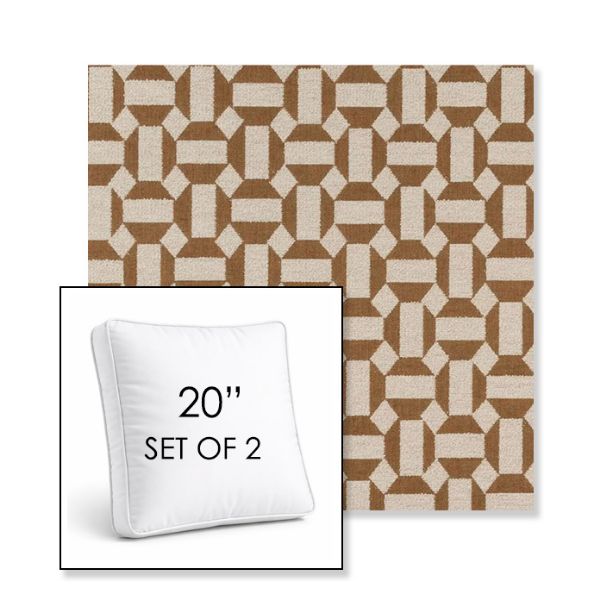 Picture of Assemble Teak | Set of 2 | 20" Sunbrella Boxed Square Outdoor Throw Pillows with Premium Inserts