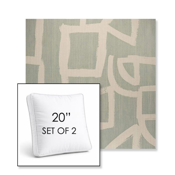 Picture of Brushstroke Duckegg | Set of 2 | 20" Sunbrella Boxed Square Outdoor Throw Pillows with Premium Inserts