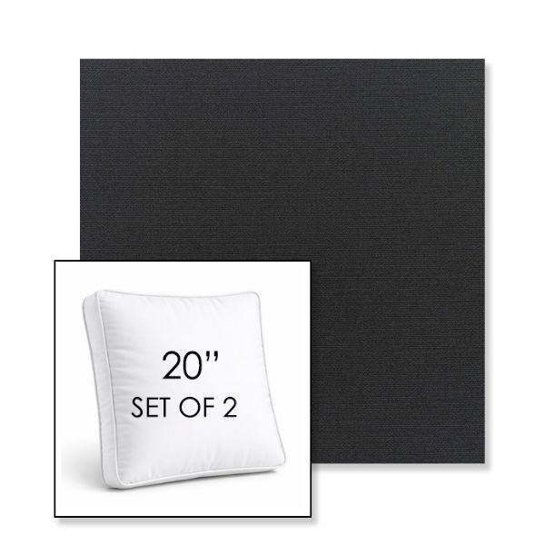 Picture of Canvas Black | Set of 2 | 20" Sunbrella Boxed Square Outdoor Throw Pillows with Premium Inserts