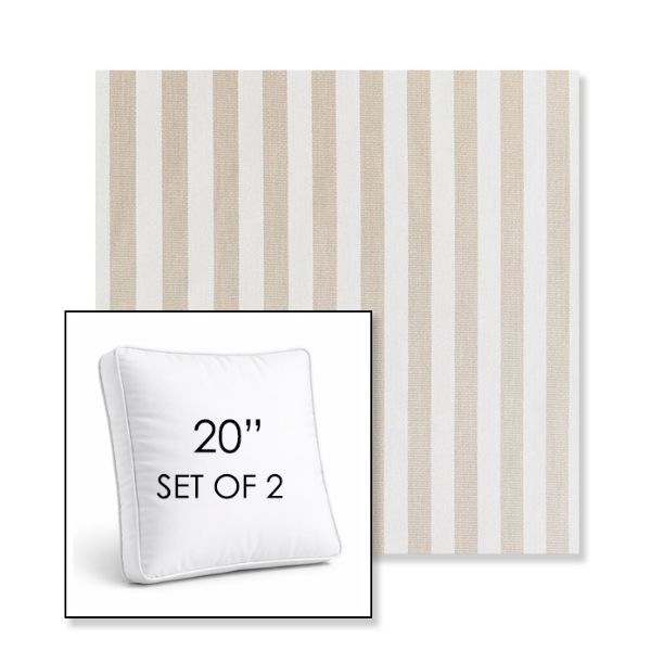 Picture of Costa Driftwood | Set of 2 | 20" Sunbrella Boxed Square Outdoor Throw Pillows with Premium Inserts