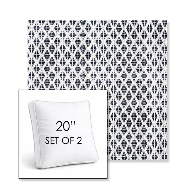 Picture of Detail Navy | Set of 2 | 20" Sunbrella Boxed Square Outdoor Throw Pillows with Premium Inserts
