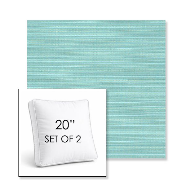 Picture of Dupione Celeste | Set of 2 | 20" Sunbrella Boxed Square Outdoor Throw Pillows with Premium Inserts