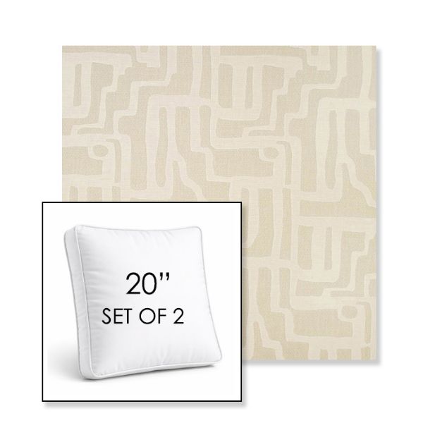 Picture of Escher Alabaster | Set of 2 | 20" Sunbrella Boxed Square Outdoor Throw Pillows with Premium Inserts