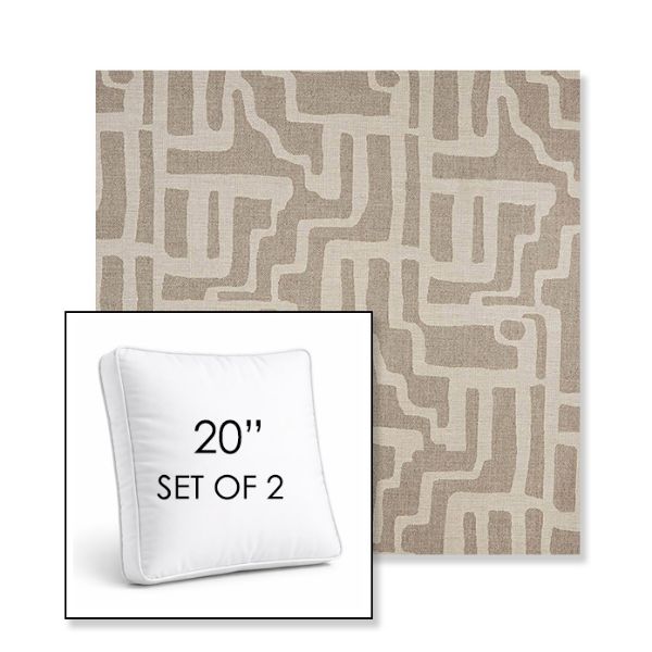 Picture of Escher Greige | Set of 2 | 20" Sunbrella Boxed Square Outdoor Throw Pillows with Premium Inserts