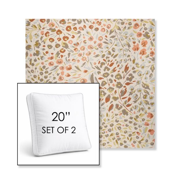 Picture of Flora Sunset | Set of 2 | 20" Sunbrella Boxed Square Outdoor Throw Pillows with Premium Inserts