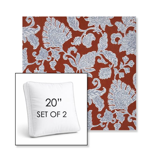 Picture of Floral Song Cinnabar | Set of 2 | 20" Sunbrella Boxed Square Outdoor Throw Pillows with Premium Inserts