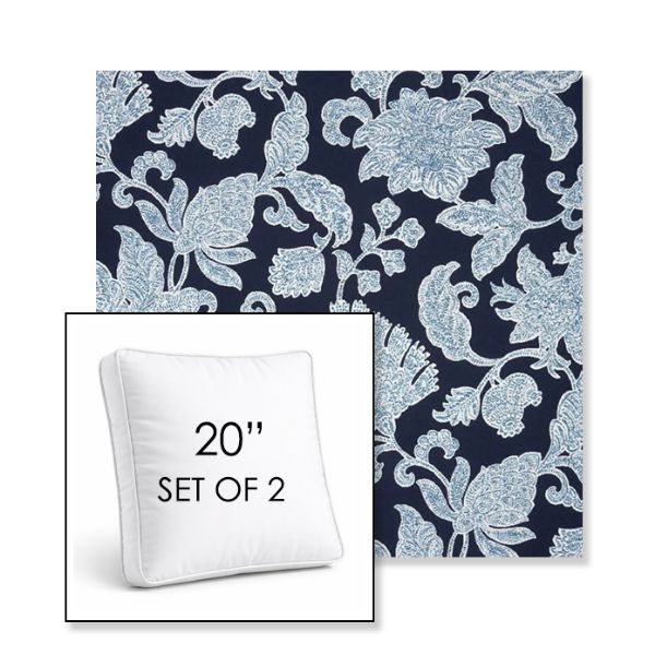 Picture of Floral Song Navy | Set of 2 | 20" Sunbrella Boxed Square Outdoor Throw Pillows with Premium Inserts