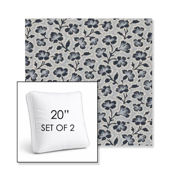 Picture of Mia Sapphire | Set of 2 | 20" Sunbrella Boxed Square Outdoor Throw Pillows with Premium Inserts