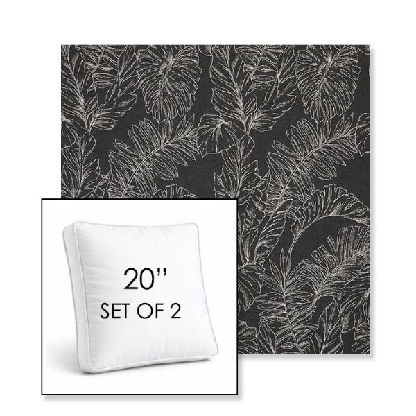 Picture of Palma Shadow | Set of 2 | 20" Sunbrella Boxed Square Outdoor Throw Pillows with Premium Inserts