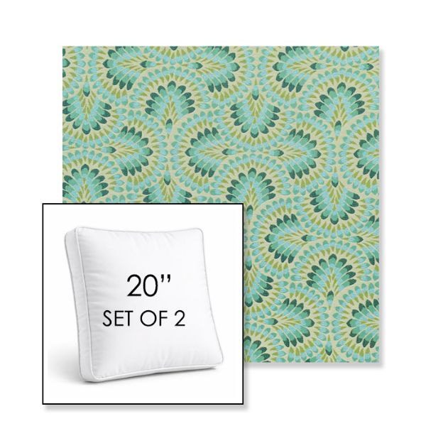 Picture of Plume Peacock | Set of 2 | 20" Sunbrella Boxed Square Outdoor Throw Pillows with Premium Inserts