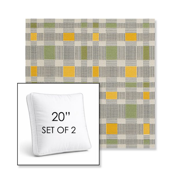 Picture of Rubix Lemon Lime | Set of 2 | 20" Sunbrella Boxed Square Outdoor Throw Pillows with Premium Inserts