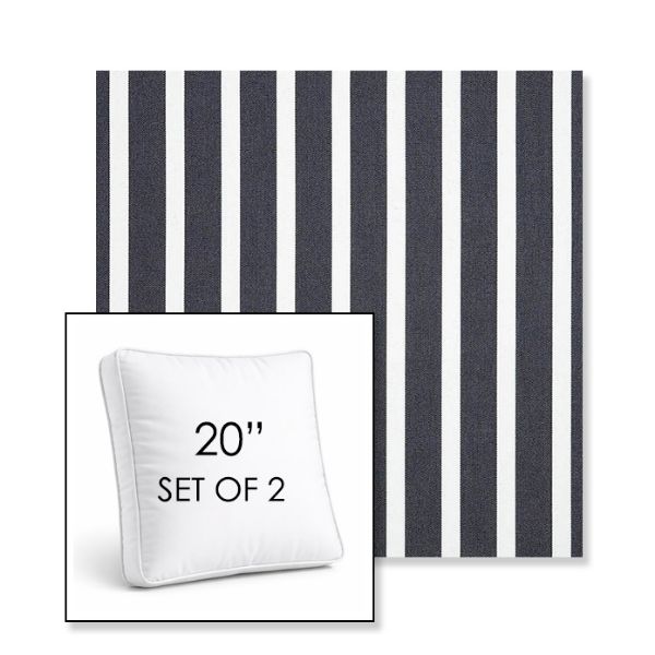 Picture of Shore Navy | Set of 2 | 20" Sunbrella Boxed Square Outdoor Throw Pillows with Premium Inserts