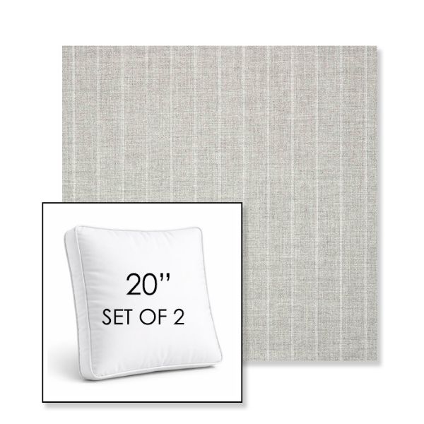 Picture of Ticking Fog | Set of 2 | 20" Sunbrella Boxed Square Outdoor Throw Pillows with Premium Inserts