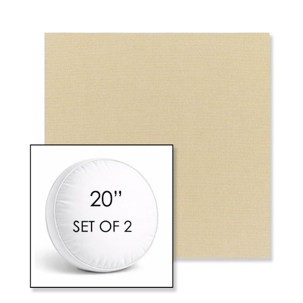 Picture of Canvas Antique Beige | Set of 2 | 20" Sunbrella Boxed Round Outdoor Throw Pillows with Premium Inserts