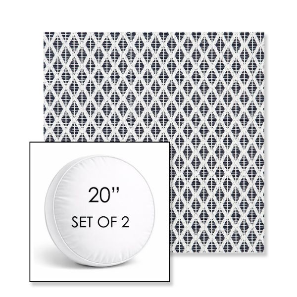 Picture of Detail Navy | Set of 2 | 20" Sunbrella Boxed Round Outdoor Throw Pillows with Premium Inserts