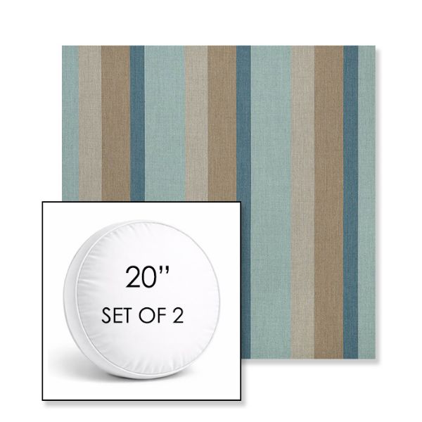 Picture of Gateway Mist | Set of 2 | 20" Sunbrella Boxed Round Outdoor Throw Pillows with Premium Inserts