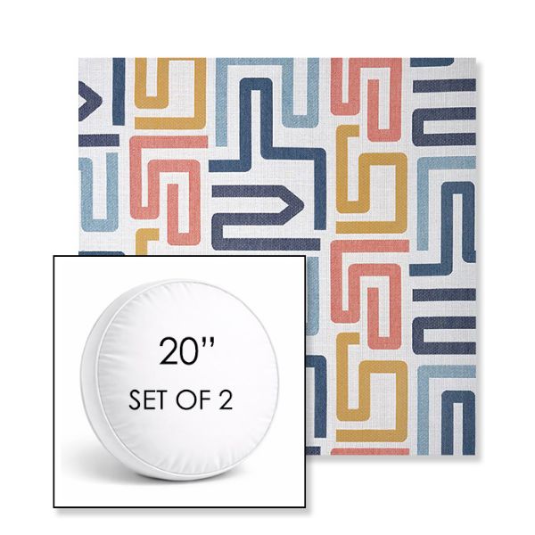 Picture of Labyrinth Fiesta | Set of 2 | 20" Sunbrella Boxed Round Outdoor Throw Pillows with Premium Inserts