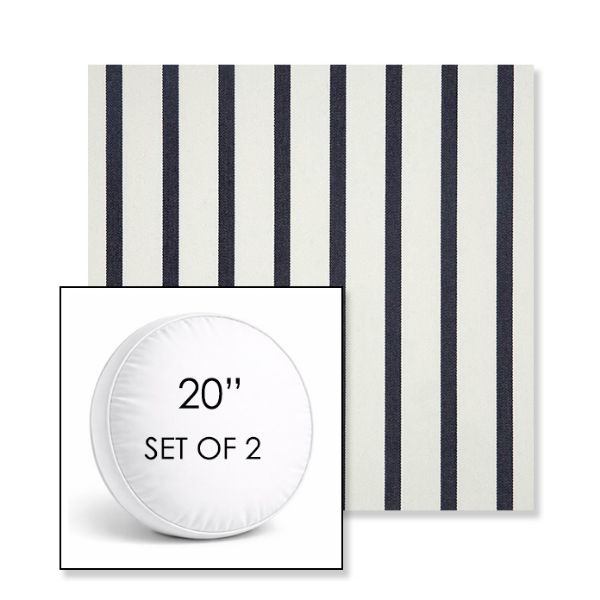 Picture of Lido Indigo | Set of 2 | 20" Sunbrella Boxed Round Outdoor Throw Pillows with Premium Inserts
