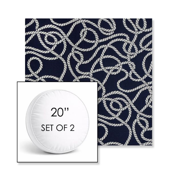 Picture of Maritime Nautical | Set of 2 | 20" Sunbrella Boxed Round Outdoor Throw Pillows with Premium Inserts