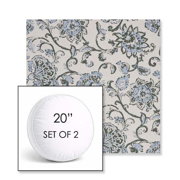 Picture of Martha Floral Periwinkle | Set of 2 | 20" Sunbrella Boxed Round Outdoor Throw Pillows with Premium Inserts