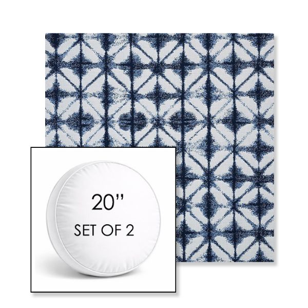 Picture of Midori Indigo | Set of 2 | 20" Sunbrella Boxed Round Outdoor Throw Pillows with Premium Inserts