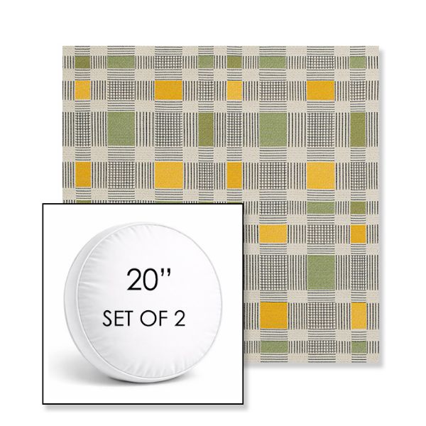 Picture of Rubix Lemon Lime | Set of 2 | 20" Sunbrella Boxed Round Outdoor Throw Pillows with Premium Inserts
