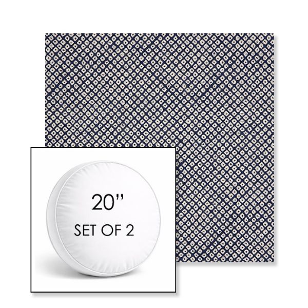 Picture of Shibori Indigo | Set of 2 | 20" Sunbrella Boxed Round Outdoor Throw Pillows with Premium Inserts