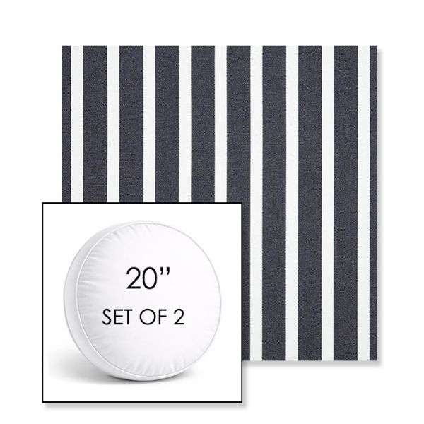 Picture of Shore Navy | Set of 2 | 20" Sunbrella Boxed Round Outdoor Throw Pillows with Premium Inserts