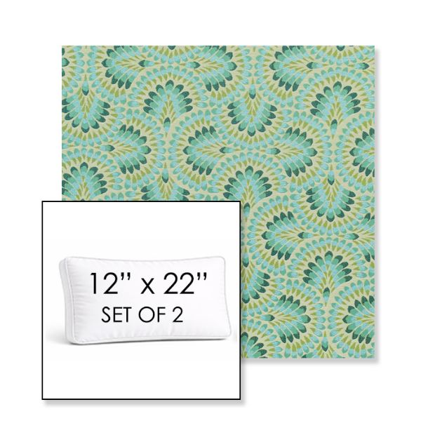 Picture of Plume Peacock | Set of 2 | 12" x 22" Sunbrella Boxed Outdoor Throw Pillows with Premium Inserts