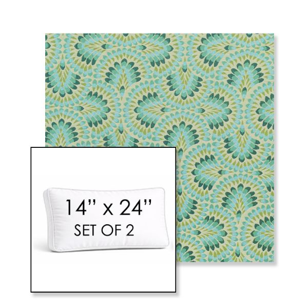 Picture of Plume Peacock | Set of 2 | 14" x 24" Sunbrella Boxed Outdoor Throw Pillows with Premium Inserts