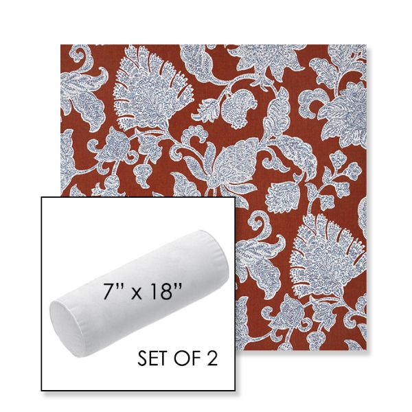 Picture of Floral Song Cinnabar | Set of 2 | 7" x 18" Sunbrella Outdoor Bolster Pillows with Premium Inserts