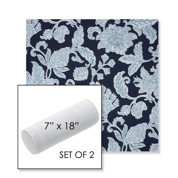 Picture of Floral Song Navy | Set of 2 | 7" x 18" Sunbrella Outdoor Bolster Pillows with Premium Inserts