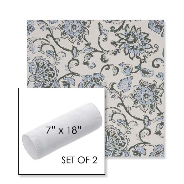 Picture of Martha Floral Periwinkle | Set of 2 | 7" x 18" Sunbrella Outdoor Bolster Pillows with Premium Inserts