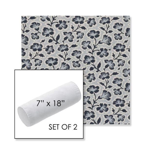 Picture of Mia Sapphire | Set of 2 | 7" x 18" Sunbrella Outdoor Bolster Pillows with Premium Inserts