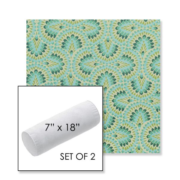 Picture of Plume Peacock | Set of 2 | 7" x 18" Sunbrella Outdoor Bolster Pillows with Premium Inserts