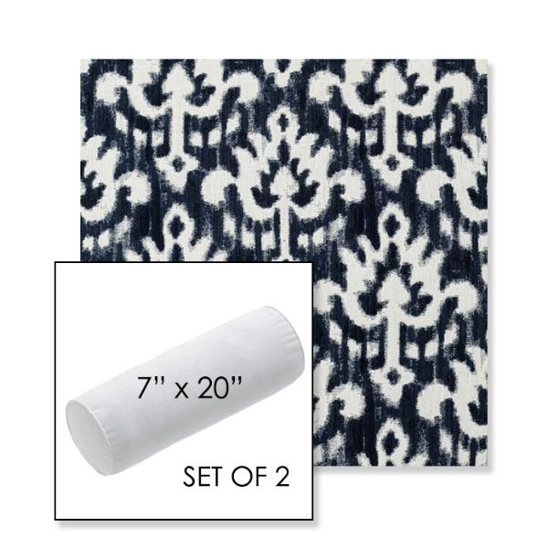 Picture of Patra Indigo | Set of 2 | 7" x 20" Sunbrella Outdoor Bolster Pillows with Premium Inserts