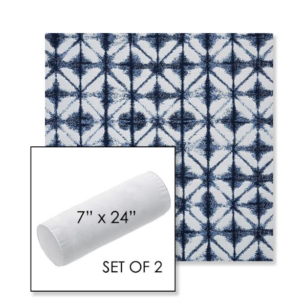 Picture of Midori Indigo | Set of 2 | 7" x 24" Sunbrella Outdoor Bolster Pillows with Premium Inserts