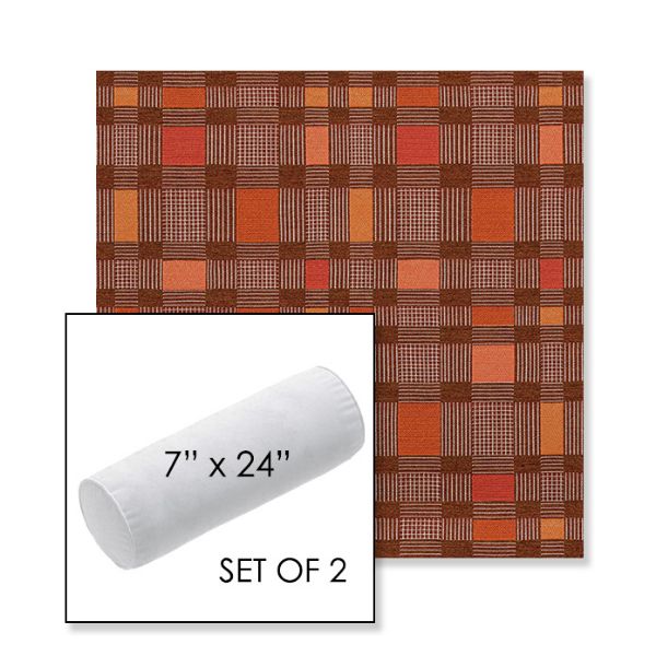 Picture of Rubix Spicy Melon | Set of 2 | 7" x 24" Sunbrella Outdoor Bolster Pillows with Premium Inserts