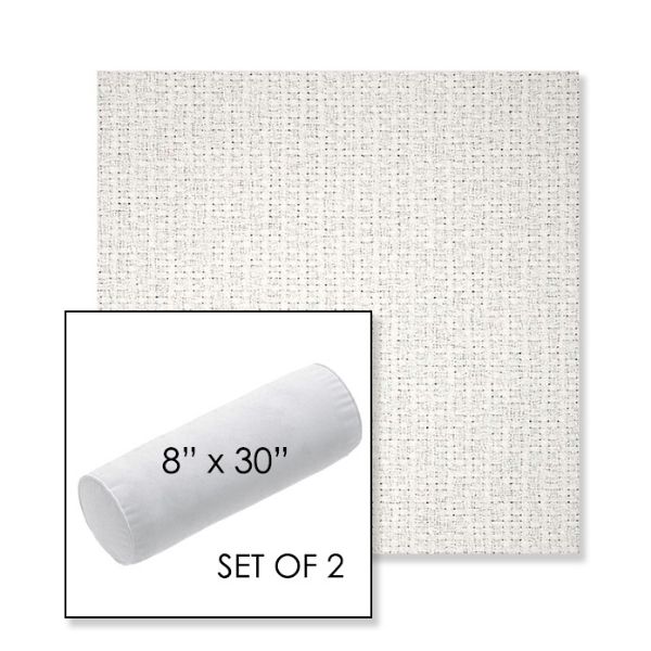 Picture of Dumont Snow | Set of 2 | 8" x 30" Sunbrella Outdoor Bolster Pillows with Premium Inserts