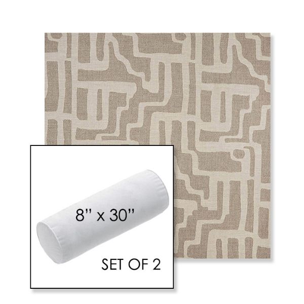Picture of Escher Greige | Set of 2 | 8" x 30" Sunbrella Outdoor Bolster Pillows with Premium Inserts