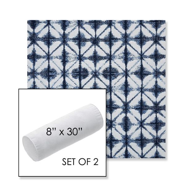 Picture of Midori Indigo | Set of 2 | 8" x 30" Sunbrella Outdoor Bolster Pillows with Premium Inserts